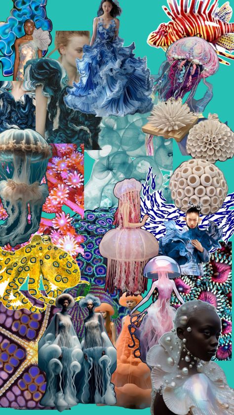 GCSE textiles under the sea mood board Under The Sea Mood Board, Under The Sea Textiles, Under The Sea Aesthetic, Gcse Textiles, Fashion Dream Job, Gcse Art Sketchbook, Underwater Creatures, Fashion Portfolio, Gcse Art