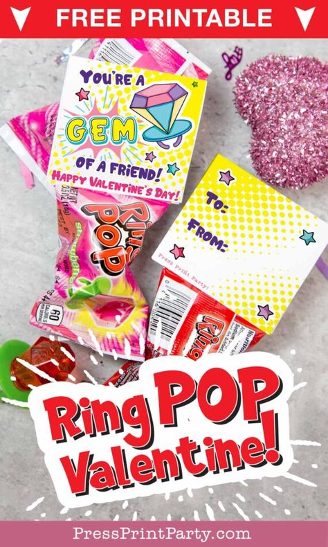 Ring Pop Valentines Free Printable, Valentines Ring Pop Diy, Valentine Ring Pop Ideas, Free Ring Pop Valentine Printable, Class Valentines Gifts For Kids Diy, Ring Pops Valentines, Push Pop Valentines, Ring Pop Valentine Printable, Pop Valentines Printable