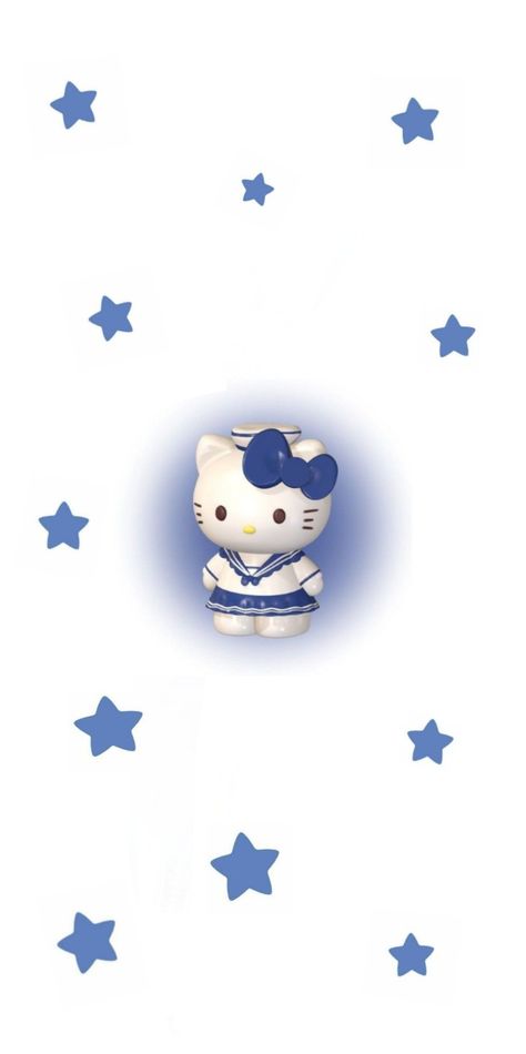 Hello Kitty, Kitty, Stars, Wall, Blue, White