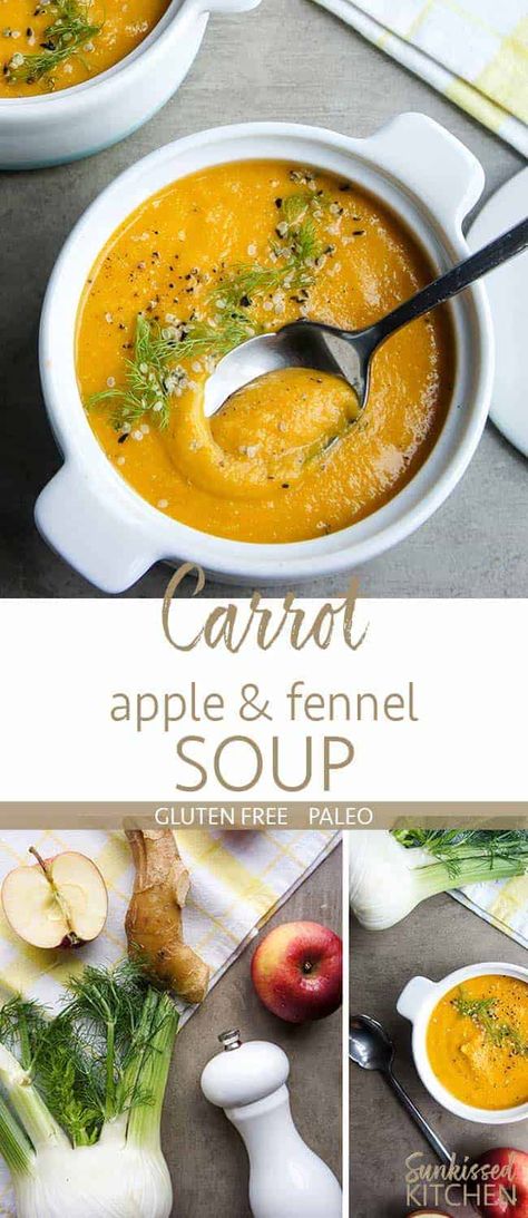 Carrot Apple Fennel Soup / This heart-healthy combo is as delicious as it is healthy. The perfect addition to a fall lunch or holiday dinner. | SUNKISSEDKITCHEN.COM | #carrot #apple #fennel #soup #whole30 #paleo #vegan Fall Lunch, Soup Paleo, Fennel Soup, Fennel Recipes, Keto Thanksgiving, Healthy Meals For Two, Breakfast Dinner, Paleo Vegan, Lunch Meal Prep