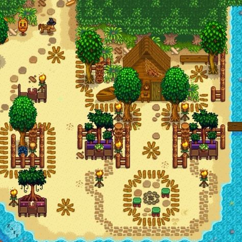 Bringing back Stardew Sunday!🌲🌱 The 1.6 update has made me bring this back!! Each Sunday I will share a post of my favourite farm design that I’ve come across in the week!🤎 For this week, I’ve chosen this wonderful beach area! I found this on Pinterest, uploaded by ZaffLuto🌊 I love how they’ve made a lil campfire seating area🥹 so cute!! If you have any screenshots of your own Stardew farm, please do send them over & I’ll include them in the weekly posts🥰 I’ve tagged some of my favourite... Sdv Expanded Farm Layout, Stardew Beach Farm Ideas, Stardew Valley Cindersap Forest Design, Stardew Valley Crab Pot, Island Farm Stardew Valley, Stardew Valley Beach Decoration, Stardew Furnace Area, Tree Farm Stardew Valley, Stardew Valley Path Design