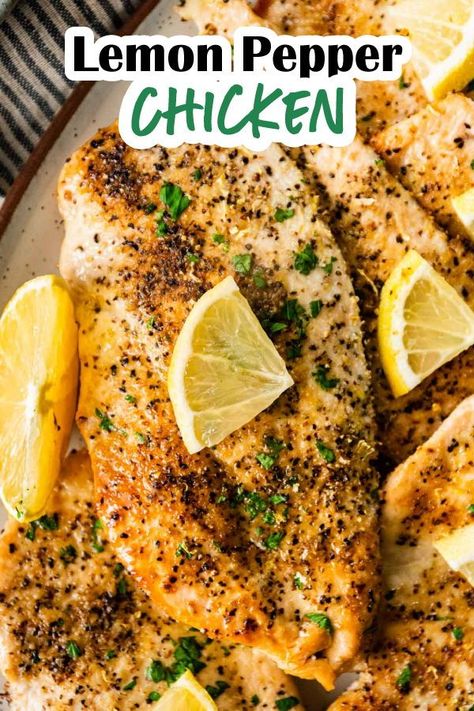 Lemon Pepper Chicken is perfectly tender and juicy seasoned with lemon pepper, garlic powder, and onion powder. Ready in just 30 minutes! All you need is the chicken, a bit of olive oil, lemon pepper, garlic, and onion powder. Recipes With Lemon Pepper Seasoning, How To Make Lemon Pepper Chicken, Lemon Pepper Seasoning Chicken, Spicy Lemon Chicken, Ww Lemon Chicken, Lemon Pepper Chicken Air Fryer, Lemon Pepper Chicken Tenderloins, Chicken Recipes Lemon Pepper, Lemon Pepper Chicken Recipes