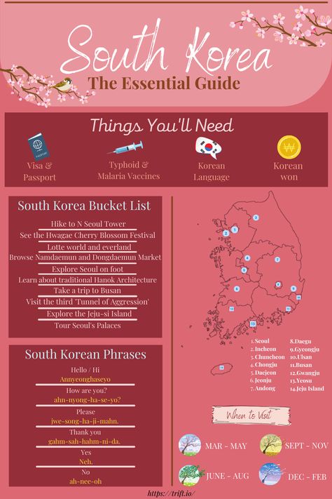 A quick and quentessential infographic guide to South Korea. South Korea Travel Map, South Korea Dream Destination, Must Visit Places In South Korea, South Korea Famous Places, Travelling To South Korea, South Korea Festivals, Where To Go In South Korea, Trip To Seoul South Korea, South Korea Vacation Aesthetic