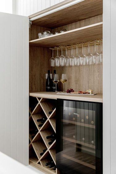 Wine In Kitchen Ideas, Wine Pantry Ideas, Kitchen With Wine Bar, Bar Pantry Design, Condo Bar Ideas, Bar In Butlers Pantry, Bar And Kitchen Design, Wine Bar In Kitchen, Kitchen Wine Bar Ideas