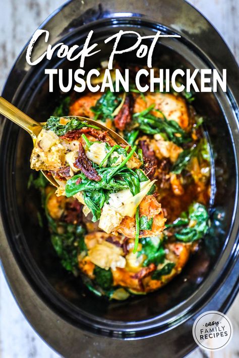 Slow Cooker Tuscan Chicken, Crock Pot Tuscan Chicken, Tuscan Garlic Chicken, Best Crockpot, Tuscan Chicken, Healthy Crockpot, Sun Dried Tomatoes, Crockpot Recipes Slow Cooker, Healthy Crockpot Recipes