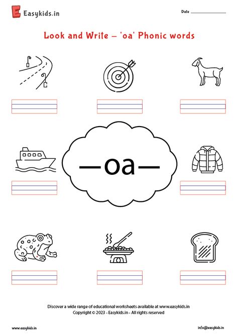 Oa Words Worksheet, Oa Phonics, Oa Words, Read In English, Digraphs Worksheets, Graphing Linear Equations, Nursery Worksheets, Words Worksheet, English Grammar Exercises