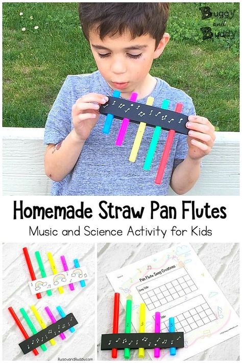 STEM / STEAM for Kids: Create your own straw pan flutes! A fun craft you can use to explore the science of sound and music. Children can create their own songs and record them on the free song recording sheet printable! #stem #steam #music #sound #scienceforkids #kindergarten #firstgrade #musicforkids #craftsforkids #kidscrafts Straw Pan Flute, Music And Science, Song Recording, Preschool Music Activities, Instrument Craft, Music Activities For Kids, Steam Ideas, Pan Flute, Preschool Music