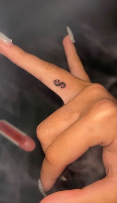 20 Dollar Tattoo Ideas, Hand Tattoo With Meaning, Dollar Sign Tattoo On Finger, Cute Fake Tattoo Ideas, Female Knuckle Tattoos, Finger Tattoos Funny, Fire Finger Tattoo, Small Money Tattoo, Word Finger Tattoos