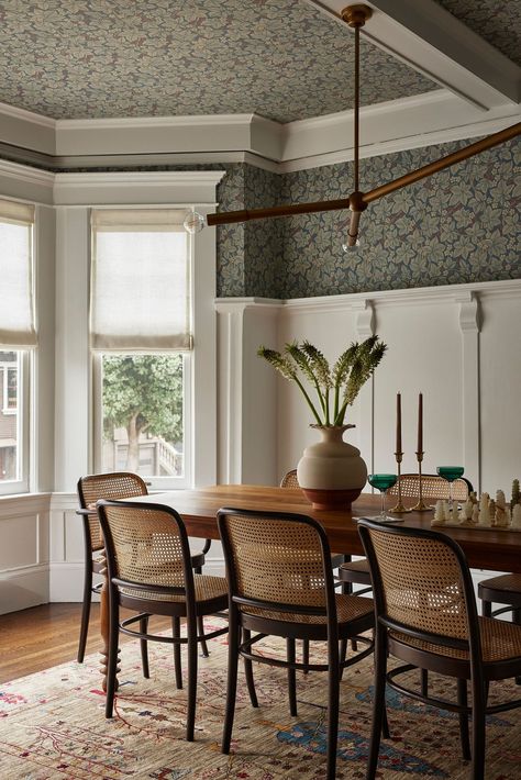 This 1913 Edwardian Home Got a Playful & Timeless Refresh - The Interior Collective Edwardian Home, Cane Chairs, Dining Room Design Ideas, Cottage Dining Rooms, Eclectic Dining Room, Boho Dining Room, Vibrant Living Room, Eclectic Dining, Living Room Dining Room Combo