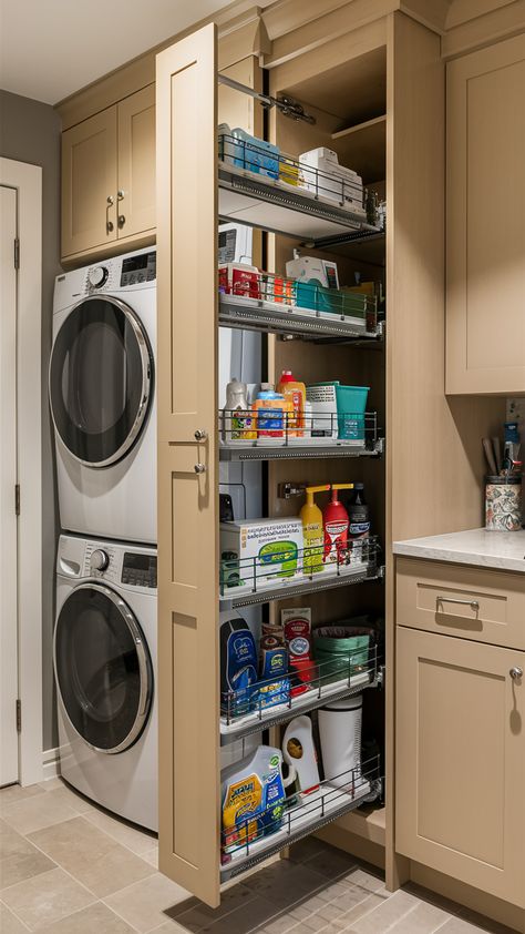 Small Laundry Room Makeover 20 Ideas for a Stylish and Functional Space Tiny Laundry Closet Stacked, Small Laundry Room Ideas Organization Storage Cleaning Supplies, Very Small Laundry Room Ideas Stacked, Garage With Laundry Room, Laundry With Pantry Room Ideas, Small Space Laundry Closet, Innovative Laundry Room Ideas, Small Walk In Laundry Room, Small Laundry Room Ideas With Storage