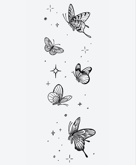 Butterflies In Flight Tattoo, Floating Butterfly Tattoo, Butterfly Space Tattoo, Trailing Butterfly Tattoo, Multiple Butterfly Tattoo Designs, Fading Butterfly Tattoo, Flying Butterflies Tattoo, Moving Butterfly Tattoo, Butterflies Flying Tattoo