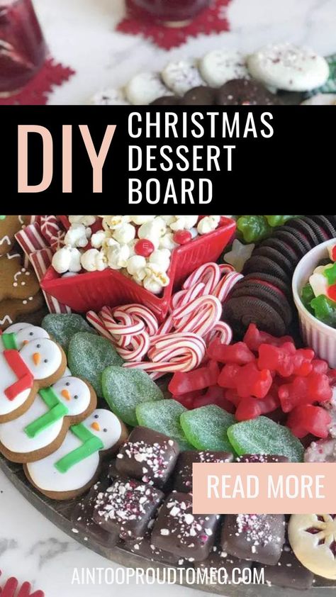 Holiday Candy Tray, Santa Dessert Board, Dessert Board Platter Christmas, Christmas Cookie Tray Presentation, Christmas Candy Board, Cookie Trays Presentation, Cookie Board Platter, Candy Tray Ideas, Cookie Tray Display Ideas