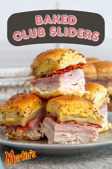 Baked Club Sliders, Club Sliders, Game Day Food Ideas, Patty Melt Recipe, Slider Recipe, Sliders Sandwiches, Easy Slider Recipes, Baked Sandwiches, Easy Slider