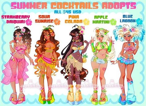 ₊‧°𐐪 tay 𐑂°‧₊ | CLOSED Pay to adopt: 🌺 summer cocktails 🍸 。* ✧ * 。 Strawberry Daiquiri - claimed by @minionserver Sour Sunrise - claimed by @k.av.o... | Instagram Apple Martini, Strawberry Daiquiri, Daiquiri, Cute Art Styles, Summer Cocktails, Illustration Character Design, Blue Lagoon, Pina Colada, Drawing Base