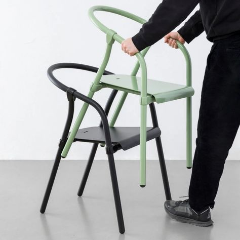 Tube Chair, Minimal Chair, Stackable Furniture, Welded Furniture, Aluminum Chairs, Chair Ideas, Stackable Chairs, Bistro Chairs, Smart Furniture