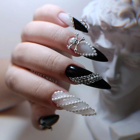 Wedding Goth Nails Gothic Bride Nails, Goth Bride Nails, Goth Wedding Nails For Bride, Halloween Wedding Nails For Bride, Gothic Wedding Nails For Bride, Glam Goth Nails, Dark Wedding Nails For Bride, Gothic Wedding Nails, White Goth Nails