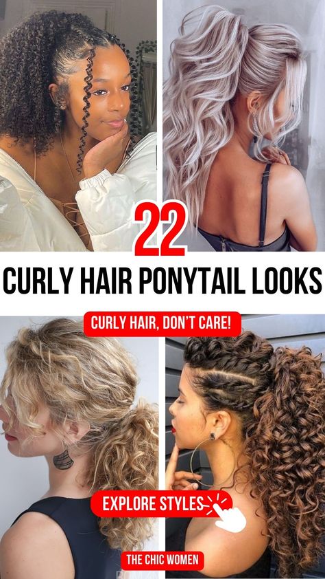 Curly Ponytail Styles: 22 Chic Looks to Elevate Your Hair Naturally Curly Hair Ponytail, Crimped Ponytail Hairstyles, Curly Hair Hairstyles For Work, Long Curly Hair Styles Easy, Ponytails For Curly Hair, Curly Ponytail Styles, Curly Ponytail With Bangs, Curly Low Ponytail, Curly Hair Ponytail Styles