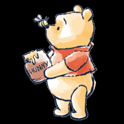 Disney Characters Winnie The Pooh, Pooh Bear Doodles, Winnie The Pooh Drawings Sketches, Winnie The Pooh With Honey Pot Drawing, Pooh Bear Watercolor, Winnie Pooh Drawing Easy, Winnie The Pooh Cartoon Drawing, Winnie The Pooh Paintings Easy, Pooh Bear Cartoon