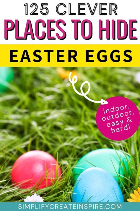 Are you looking for the best places to hide Easter eggs? Whether you are planning the most epic Easter egg hunt or you're the Easter bunny looking for new inspiration for where to hide Easter baskets, you're sure to get plenty of great ideas! These Easter egg hiding places include the best spots indoors and outdoors, with easy hiding spots for easter eggs and trickier egg-hiding ideas to challenge the big kids too! Where to hide Easter eggs. Easter Prizes, Fun Easter Activities, Easter Egg Party, Easter Scavenger Hunt, Adult Easter, Easter Egg Tree, Easter Activities For Kids, Easter Hunt, Kids Easter Basket