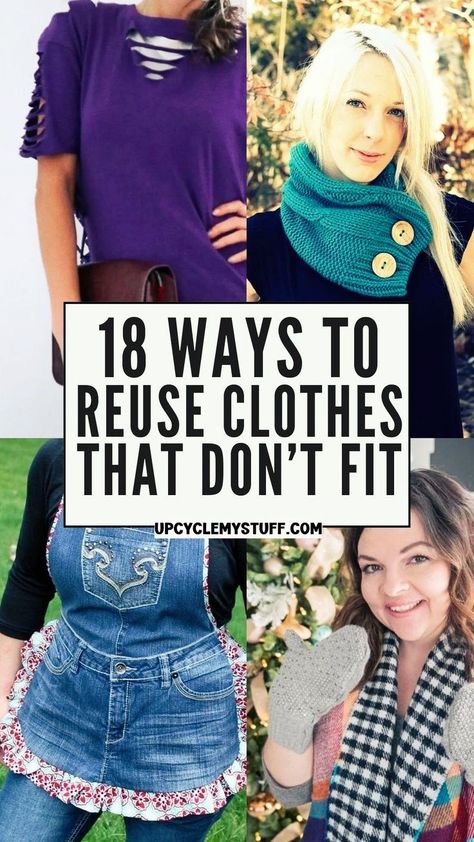 Are you looking to move away from the fast fashion disposable clothing culture? Or do you just need to save money by not spending as much on new clothes all the time? Make do and mend! If you're wondering what to do with old clothes that no longer fit, check out these clever clothing upcycling projects! Make new pieces using old jeans and old sweaters and repair and rewear those clothes you still love in a clever way! For more upcycled fashion projects visit upcyclemystuff.com now. Old Clothes Diy Upcycling, Upcycle Clothes Refashioning, Making Clothes From Old Clothes, Refashion Clothes Upcycling, Upcycle Fashion Diy, Old Clothes Diy, How To Upcycle Clothes, Reuse Old Clothes, Reuse Clothes