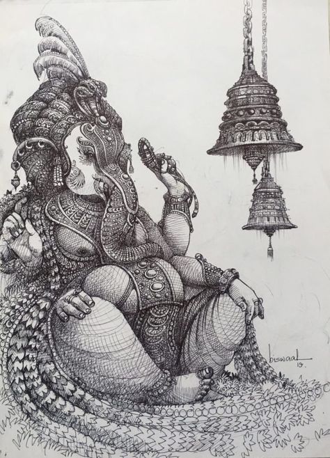 30 Beautiful & Amazing Paintings by Bijay Biswaal - The News Insight Biswal Pen Art, Indian God Sketch, Biswal Art, Hindu God Sketch, Ganesh Ji Pencil Sketch, Ganesh Ji Sketch, Gods Art, Dry Point, Pen Work