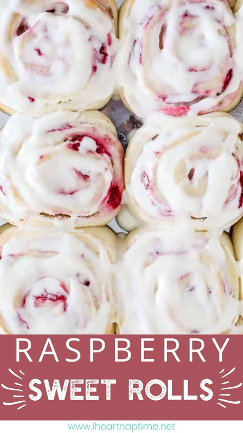 1 Hour Cinnamon Rolls, One Hour Cinnamon Rolls, Raspberry Buns, Raspberry Sweet Rolls, Raspberry Breakfast, Raspberry Pie Filling, Sweet Roll Recipe, Cream Cheese Rolls, Raspberry Desserts