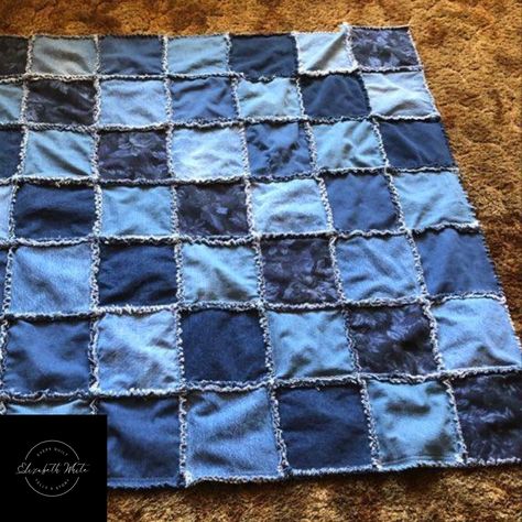 Quilt Made From Old Jeans, Denim Rag Quilt Tutorial, Levi Quilt Patterns, Denim Rag Quilt Patterns, Levi Quilts Ideas, Jean Quilts Patterns Recycled Denim, Blue Jean Rag Quilt, Denim Rag Quilts Old Jeans, Denim Quilts Old Jeans Diy