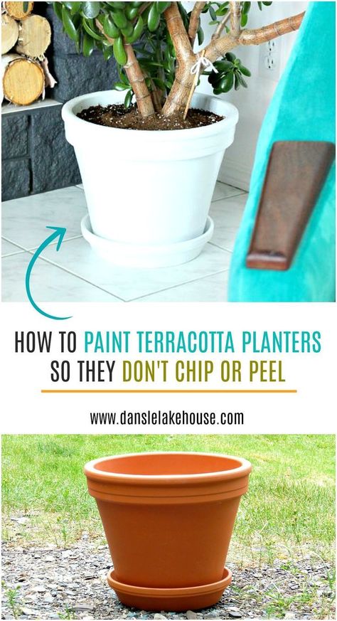 Learn How to Paint Terracotta Planters so They Don't Chip or Peel. Paint Terracotta Planters a Glossy White for a Modern Look, or Paint to Match Your Decor - Such an Easy DIY Project for Spring or Summer. #spraypainting #planterdiy #diy #diyplanter #upcycling Paint Terracotta, Diy Terra Cotta Pots, Large Terracotta Pots, Planter Project, Terra Cotta Pot Crafts, Pots Diy, Painted Plant Pots, Painted Pots Diy, Painted Clay Pots