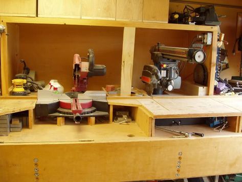 Miter saw station height? Shopsmith Storage, Radial Arm Saw Table, Miter Saw Bench, Miter Saw Station, Saw Station, Table Saw Station, Mitre Saw Station, Mitre Saw Stand, Radial Arm Saw