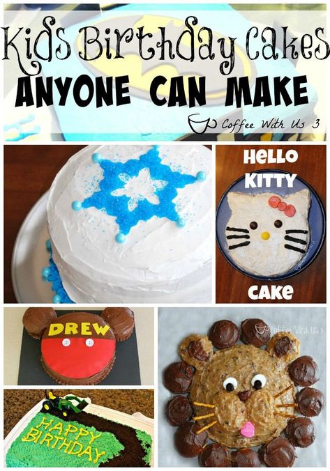 Over 20 Kids Birthday Cake Ideas that Anyone Can Make. You don't have to be a great cake decorator to impress your children with these ideas!! Shared Birthday Parties, Kids Birthday Cake Ideas, Cake Recipes For Kids, Kids Birthday Cake, Novelty Birthday Cakes, Cake Wrecks, Cake Drawing, Cake Kids, Easy Birthday