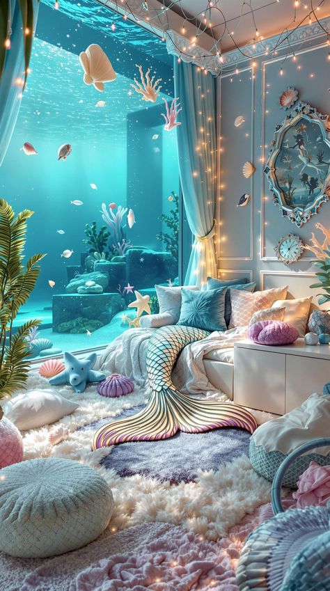 Boho Bedroom Ideas for Kids Under The Sea Bedroom Kids, Undersea Bedroom, Mermaid Toddler Room, Kids Ocean Bedroom, Boho Mermaid Bedroom, Jojo Siwa Bedroom Ideas, Ocean Bedroom Kids, Cool Rooms For Kids, Glow In The Dark Bedroom