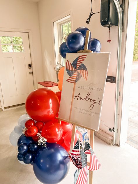 Patriotic First Birthday Girl, Americana Baby Shower Ideas, 4th Of July First Birthday Girl, All American Boy Birthday Party, Usa Party Theme, 40th Bday Decor, Family Of 5 Photos, Corn Hole Tournament, American Birthday Party