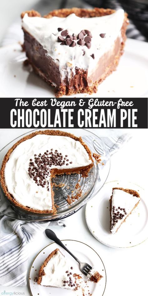 Creamy and silky, this Vegan Chocolate Dream Pie is a chocolate lovers dream! Made with an easy homemade pudding layered inside a cookie crust and topped with sweetened coco whip and chocolate chips. This Chocolate Cream Pie is PERFECT in so many ways. #chocolatepie #chocolatecream #veganchocolate #glutenfreecreampie #dairyfreecreampie #nutfreecreampie Dream Pie, Vegan Pies Recipes, Vegan Pies, Chocolate Pie With Pudding, Homemade Pudding, Chocolate Cream Pie, Chocolate Pie, Chocolate Pies, Cookie Crust