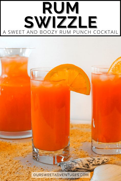 Orange Rum Cocktail, Run Cocktail Recipes, Bumbu Rum Cocktails, Rum Swizzle Recipe, Midori Drinks, Rum And Orange Juice, Rum Punch Cocktail, Rum Swizzle, Rum Punch Recipes