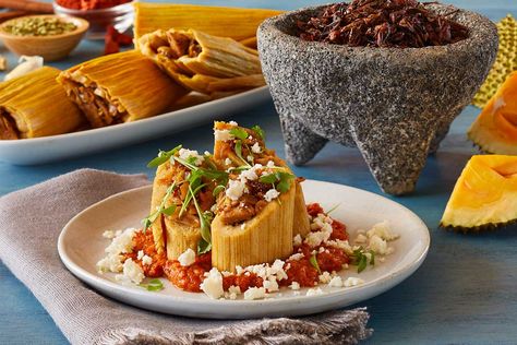 Carnitas Tamales, Jackfruit Carnitas, Creamy Salsa, Grilled Avocado, Dried Corn, Goat Cheese Salad, Twice Baked Potatoes, Skirt Steak, Hispanic Heritage Month