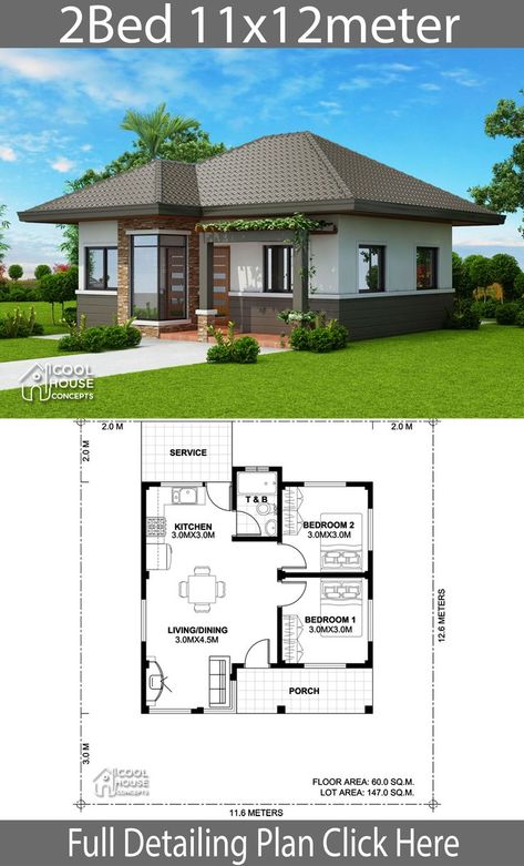 Splendid Three Bedroom Bungalow House Plan 0D3 Philippines House Design, Bungalow Floor Plans, Little House Plans, Affordable House Plans, Two Bedroom House, Free House Plans, 2 Bedroom House Plans, Modern Bungalow House, Garage House Plans