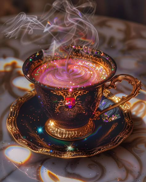 Pink Potion, Pink Black Aesthetic, Fairytale Food, Magic Food, Magic Coffee, Fantasy Food, Magical Book, Pink Tea, Magic Aesthetic