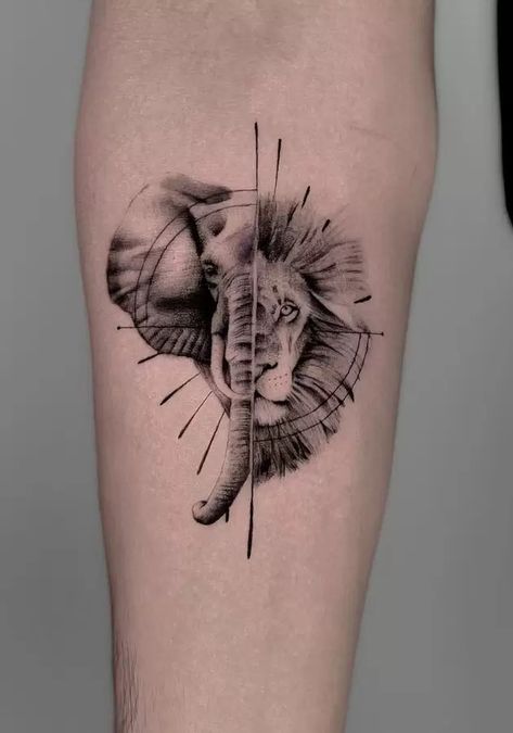 Elephant Tattoos: Meanings, Tattoo Ideas & Placement Lion Leg Tattoo, Realistic Elephant Tattoo, Elephant Head Tattoo, Tattoos Elephant, Geometric Elephant Tattoo, Elephant Family Tattoo, Mandala Elephant Tattoo, Elephant Tattoo Meaning, Baby Elephant Tattoo