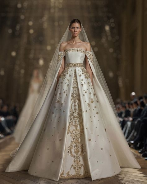 Experience the grandeur of a royal wedding.​ #SaiidKobeisy ​ #VisionOfLove ​ #BridalCouture Royal Wedding Dress Queens, Royal Dresses Queens, Long Sleeve Ballgown, Medieval Fantasy Clothing, Queen Wedding Dress, Saiid Kobeisy, Fairytale Gown, Satin Bridal Gowns, Gold Wedding Dress