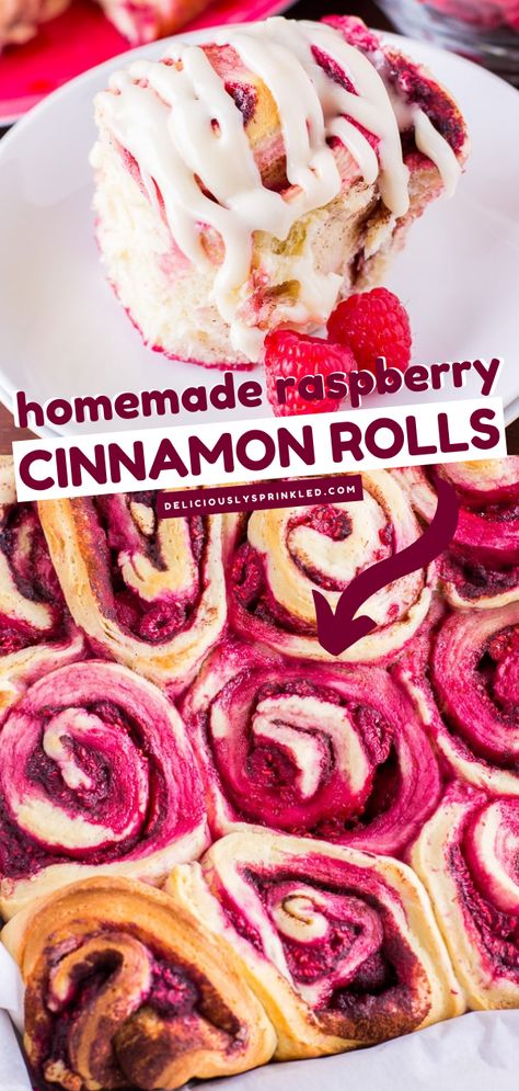 Homemade Raspberry Cinnamon Rolls with Cream Cheese Frosting Raspberry Cinnamon Rolls, Cinnamon Rolls With Cream Cheese, Cinnamon Rolls With Cream, Holiday Brunch, Oreo Dessert, Cinnamon Rolls Homemade, Cinnamon Rolls Recipe, Roll Recipe, Delish Recipes