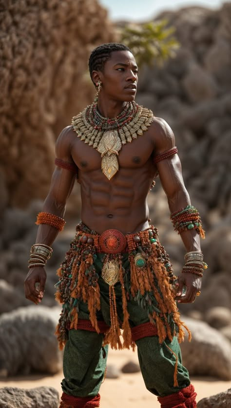 African Men Portraits, African Warrior Art Men, African Tribe Clothing, African Warrior Character Design, Afrofuturistic Fashion, Zulu Men, Tribe Warrior, African Superhero, Egyptian Men