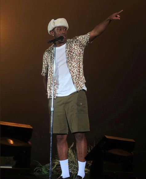 #tylerthecreator Tyler The Creator Festival Outfits, Tyler The Creator Outfits Shorts, Tyler The Creator Coachella Outfit, Tyler Outfit Aesthetic, Tyler Creator Outfits, Tyler The Creator Coachella, Tyler The Creator Ushanka, Tyler The Creator On Stage, Tyler The Creator Chromakopia Fits