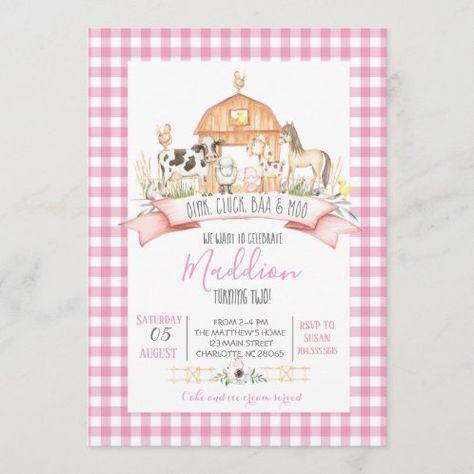 Farm Birthday Party Invitations, Farm Party Invitations, Girls Farm Birthday, Farm Invitation, Bird Day, Farm Birthday Invitation, Animal Birthday Invitation, Farm Baby Shower, 2nd Birthday Party Ideas