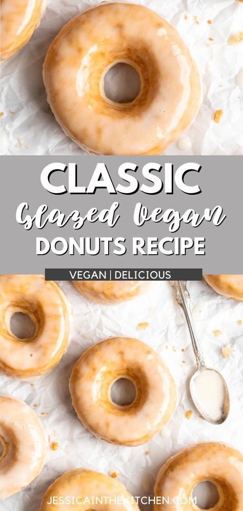 This Classic Glazed Vegan Donuts Recipe is seriously legit! When it comes to yeast donuts, deep frying is best. It’s the only way to get that slightly crispy exterior and the soft, pillowy interior. Now, if you’re nervous about deep frying, I get it! But it’s easier than you think, and if, like me, you take an everything-in-moderation approach to healthy eating, it’s really not a big deal to have a deep fried donut or two as a special treat on occasion. Make sure your oil is the right temp. Vegan Yeast Donut Recipe, Donuts Party Ideas, Vegan Donuts Recipe, Donut Cake Ideas, Make Donuts At Home, Vegan Gluten Free Donuts, Donut Recipe Easy, Donuts Krispy Kreme, Donut Recipe Fried