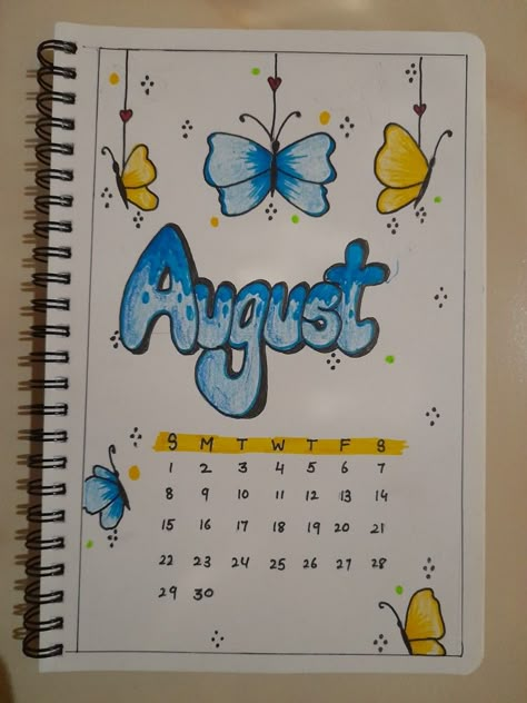 August Bullet Journal Theme Ideas, Bulett Journal Page Ideas August, August Bullet Journal Cover Ideas, Journal Ideas Butterfly, August Planner Ideas, Bullet Journal August Theme, August Cover Page Bullet Journal, August Journal Cover, Journal Ideas August