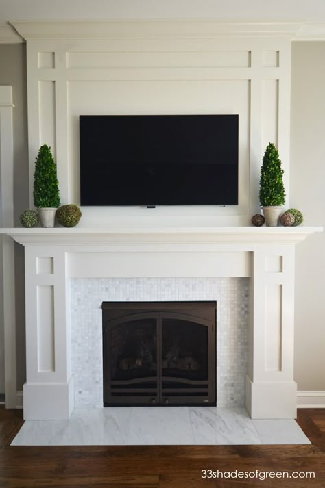 33 Shades of Green: Home Tour Fireplace Redo, Fireplace Update, Sunken Living Room, White Fireplace, Floor Remodel, Fire Places, Fireplace Remodel, Diy Fireplace, Room Challenge