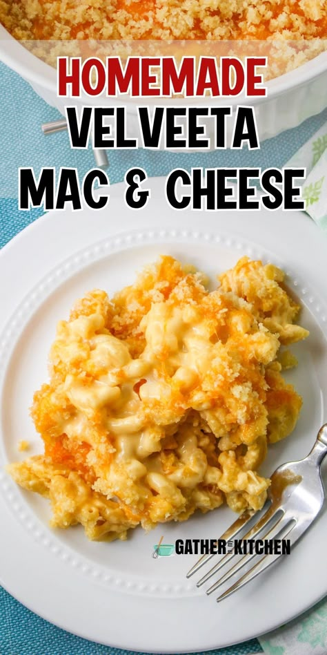 Velveeta mac and cheese on a plate with the words "Homemade Velveeta Mac & Cheese" on top. Homemade Velveeta Mac And Cheese, Recipes With Velveeta, Mac And Cheese Velveeta, Mac N Cheese Velveeta, Mac And Cheese Instant Pot, Mac And Cheese Recipe Easy, Homemade Mac And Cheese Recipe Easy, Homemade Mac And Cheese Recipe Baked, Homemade Velveeta