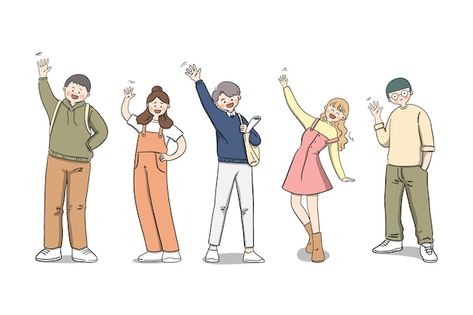 Hand drawn flat design people waving ill... | Free Vector #Freepik #freevector #bye #waving-hand #waving #hello-hand Wave Pose Drawing, Character Waving Pose, Wave Hand Drawing, Waving Hello Pose Reference, Waving Bye Drawing, Waving Hand Pose, Hand Waving Drawing, Hand Wave Drawing, Waving Drawing