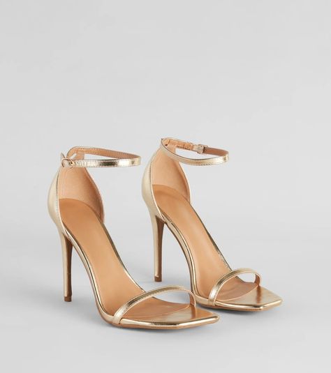 Windsor Classic Moves Faux Leather Stiletto Heels in Gold | Size: 5.5 Check more at https://beautyfashionideas.com/heels/windsor-classic-moves-faux-leather-stiletto-heels-in-gold-size-5-5/ Women’s Heels, Light Gold Heels, Cute Gold Heels, Simple Gold Heels, Gold Prom Shoes, Hoco Heels, Going Out Heels, Homecoming Heels, Good Heels