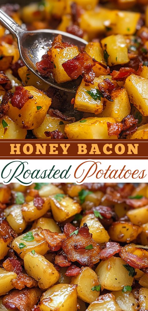 Honey Bacon Roasted Potatoes Over Potatoes Recipes, Matched Potatoes Recipes, Cheap Vegetable Meals, Bacon Ranch Red Potatoes, Meals With Golden Potatoes, Bacon Honey Roasted Potatoes, Blooming Baked Potato Recipe, Roasted Potato Dinner Ideas, Roasted Bacon Potatoes